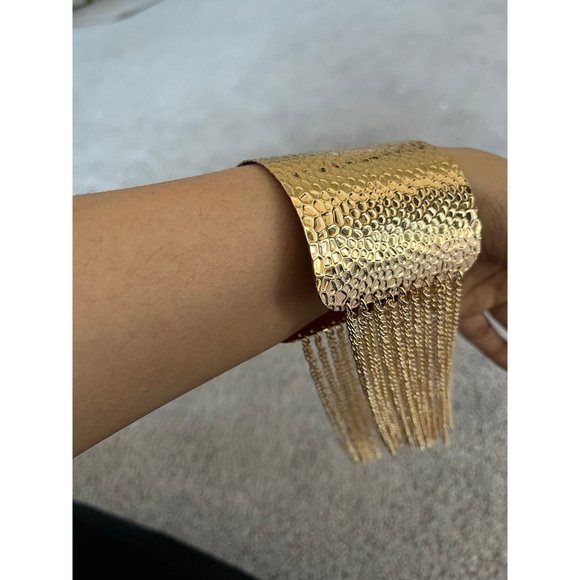 Statement gold cuff fringe bracelet wide armor costume chunky big wedding - Picture 6 of 9